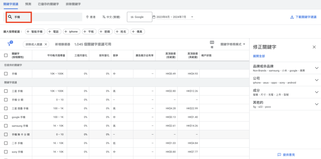 關鍵字廣告-優化關鍵字